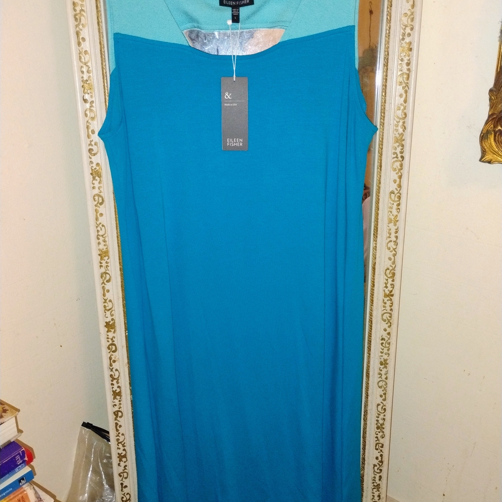Eileen Fisher Turquoise Sleeveless Maxi Dress